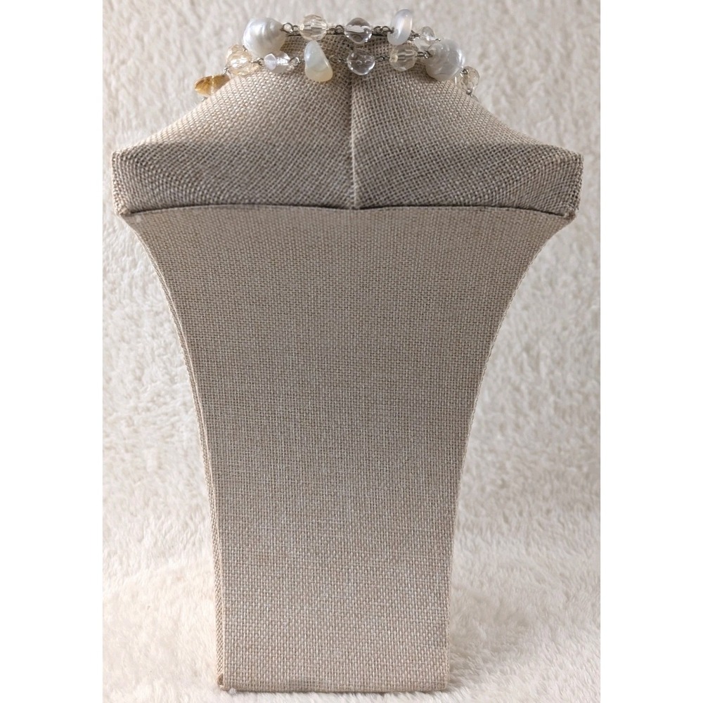 Long Baroque Pearl & Crystal Necklace Silver Tone Shell Beads Layered - Picture 3 of 3